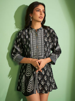 KAFTANIZE - Black Printed Muslin Tunic