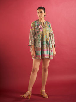 KAFTANIZE - Multi-Color Print Cotton Viscose Pleated Tunic