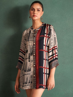 KAFTANIZE - Multi-Color Abstract Printed Tunic In Crepe