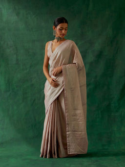 Vinusto - Handcrafted Pink Zari Silk Saree with Stitched Blouse