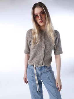 ONLY - Women's Solid Regular Fit Grey Cardigan