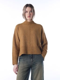 ONLY - Women's Solid Boxy Fit Brown Sweater