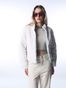 ONLY - Women's Solid Regular Fit Blue Reversible Jacket