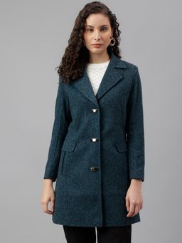 Latin Quarters - Women's Teal Full Sleeve Solid Over Coat