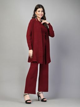 Mafadeny - Women's Maroon Round Neck Co-Ord Set