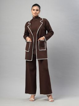 Mafadeny - Women's Brown Embroidered Co-Ord Set