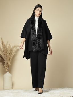 Mafadeny - Women's Black Front-Open Faux Fur Co-Ord Set