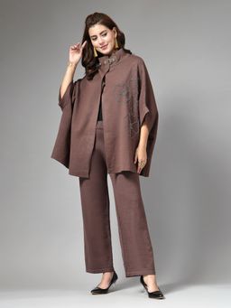 Mafadeny - Women's Brown Knit Fabric Co-ord Set