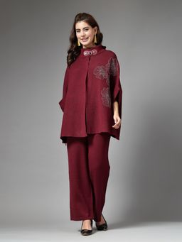 Mafadeny - Women's Maroon Knit Fabric Co-ord Set