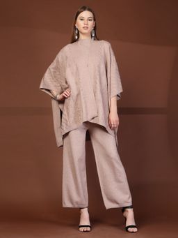 Mafadeny - Women's Beige Embellished Co-Ord Set