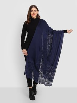 Zamour - Women Pure Wool Blue Lace Net Stole