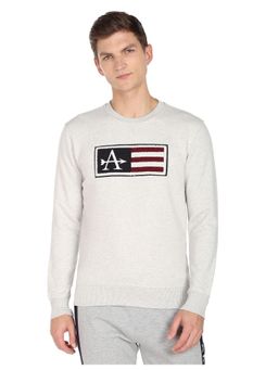 Arrow - Sports Men Grey Ribbed Crew Neck Heathered Sweatshirt