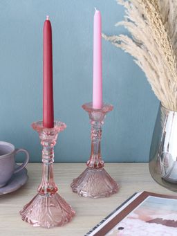 The Wishing Chair - Vintage Recyled Glass Candle Holders - Tall - Set of 2 - Pink