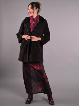 Odette - Brown Wool With Faux Fur Collar Coat For Women