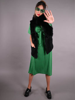 Odette - Black Light Wool With Faux Fur Collar Jacket For Women