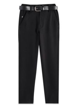 CAVIO - Boys Stretchable Solid Regular Fit Trousers with Belt Black
