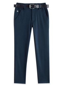 CAVIO - Boys Stretchable Solid Regular Fit Trousers with Belt Blue