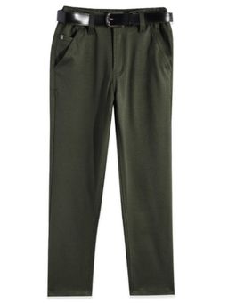 CAVIO - Boys Stretchable Solid Regular Fit Trousers with Belt Olive
