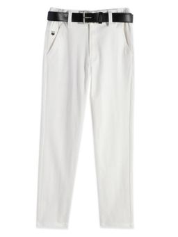 CAVIO - Boys Stretchable Solid Regular Fit Trousers with Belt White