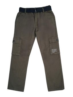 CAVIO - Boys Casual Multiple Pockets Cargo Pants with Belt Olive