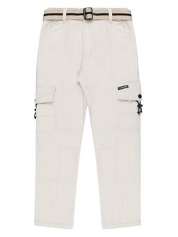 CAVIO - Boys Casual Multiple Pockets Cargo Pants with Belt White
