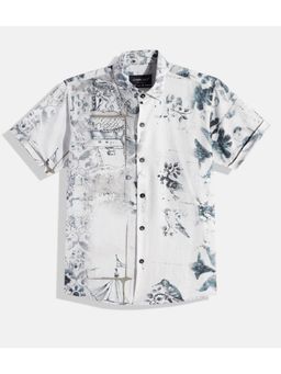 CAVIO - Boys Regular Fit Floral Printed Causal Half Sleeves Shirt Blue