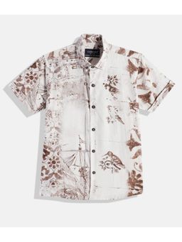 CAVIO - Boys Regular Fit Floral Printed Causal Half Sleeves Shirt Brown