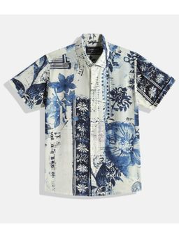 CAVIO - Boys Regular Fit Floral Printed Causal Half Sleeves Shirt Turquoise