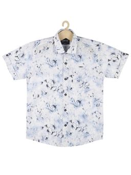 CAVIO - Boys Cotton Regular Fit Floral Printed Causal Half Sleeves Shirt Blue