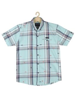 CAVIO - Boys Cotton Regular Fit Checks Causal Half Sleeves Shirt Firozi Green