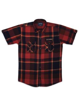CAVIO - Boys Cotton Regular Fit Checks Causal Half Sleeves Shirt Red