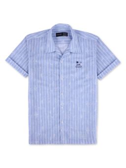 CAVIO - Boys Regular Fit Striped Causal Half Sleeves Shirt Sky Blue