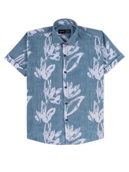 CAVIO - Boys Regular Fit Floral Printed Causal Half Sleeves Shirt Blue