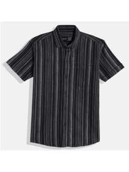 CAVIO - Boys Cotton Regular Fit Striped Causal Half Sleeves Shirt Black