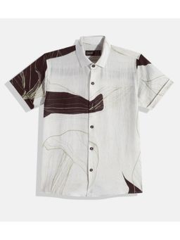 CAVIO - Boys Regular Fit Floral Printed Causal Half Sleeves Shirt Cream