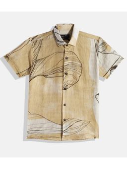 CAVIO - Boys Regular Fit Floral Printed Causal Half Sleeves Shirt Khaki