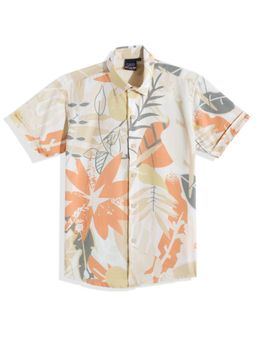 CAVIO - Boys Regular Fit Floral Printed Causal Half Sleeves Shirt Orange