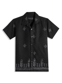 CAVIO - Boys Cotton Regular Fit Embroidered Causal Half Sleeves Shirt Black
