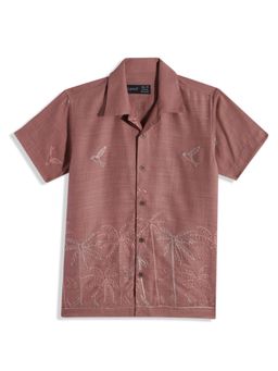 CAVIO - Boys Cotton Regular Fit Embroidered Causal Half Sleeves Shirt Rust