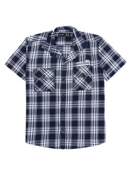 CAVIO - Boys Cotton Regular Fit Checks Causal Half Sleeves Shirt Navy Blue