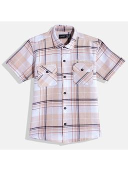 CAVIO - Boys Cotton Regular Fit Checks Causal Half Sleeves Shirt Peach