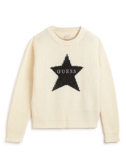 Guess - Cream Printed Round Neck Sweater