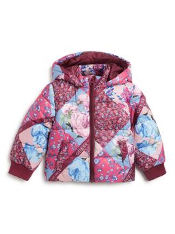 Guess - Pink Floral Hooded Neck Puffer Jacket