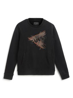 Guess - Black Printed Round Neck Active Sweatshirt