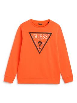 Guess - Orange Printed Round Neck Core Fleece Sweatshirt