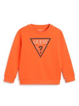 Guess - Orange Printed Round Neck Core Fleece Sweatshirt