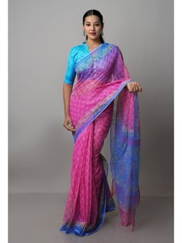 Unnati Silks - Pink Pure Block Printed Kota Cotton Saree with Unstitched Blouse