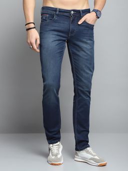Monte Carlo - Mens Solid Blue Mid Rise Regular Fit Jeans