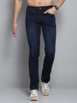 Monte Carlo - Mens Solid Blue Mid Rise Regular Fit Jeans