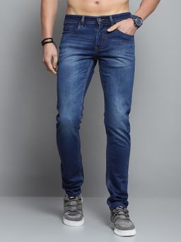 Monte Carlo - Mens Solid Blue Mid Rise Regular Fit Jeans